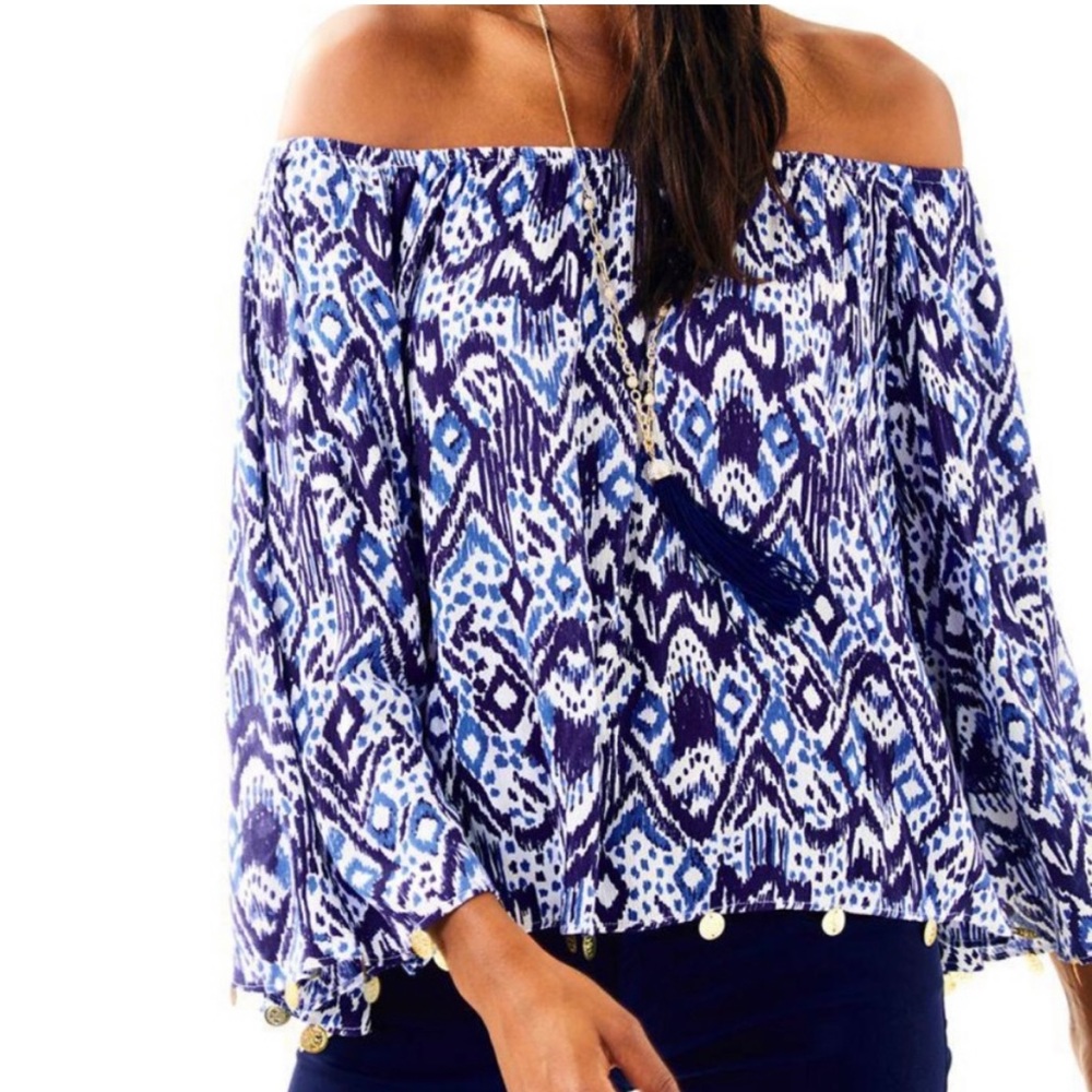 Lilly Pulitzer Delaney Blue Abstract long sleeve top size L - Picture 3 of 16